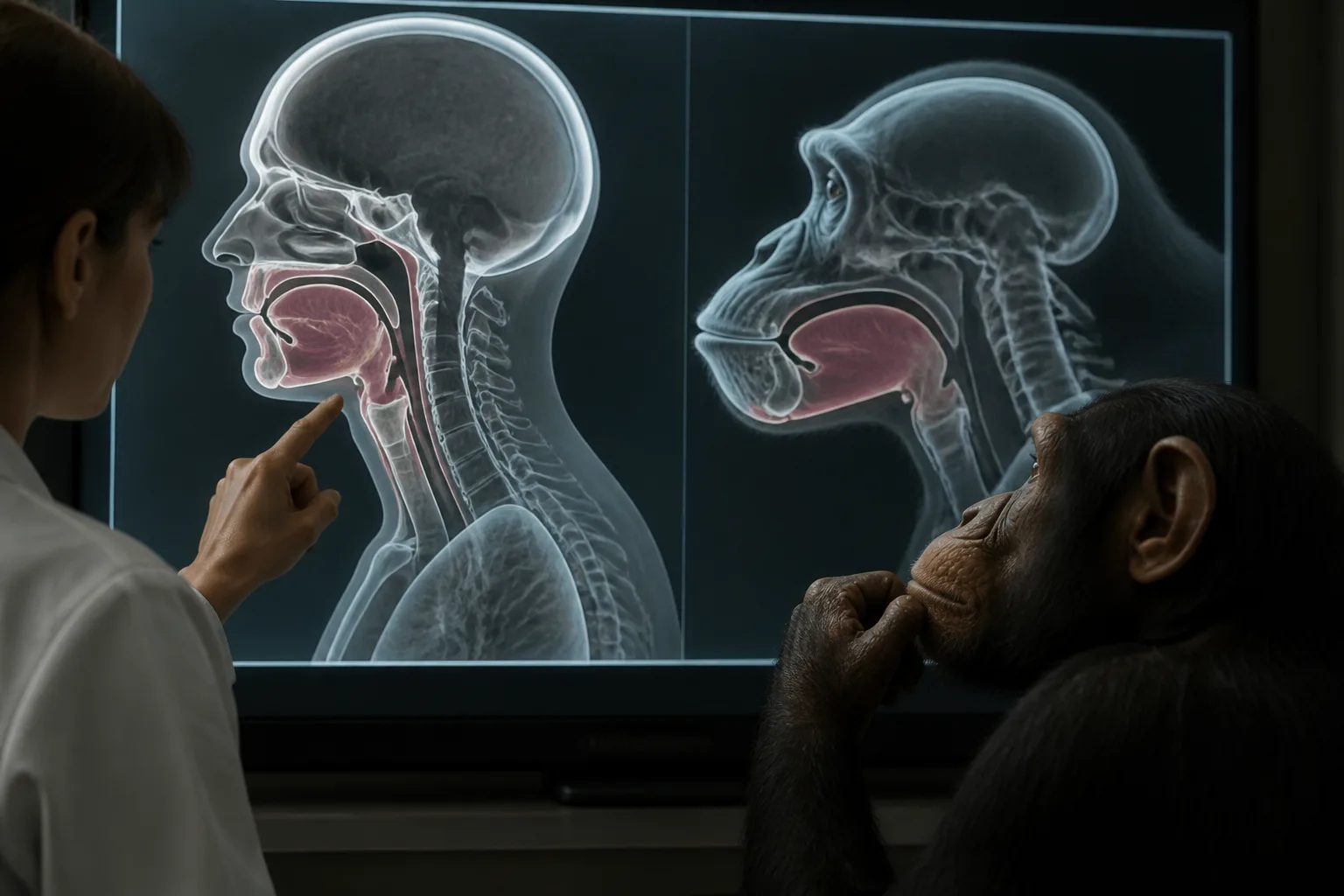Illustration for Why chimpanzees still can’t talk, even if they wanted to